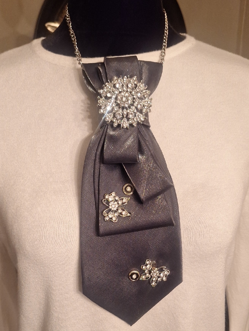Diamante Couture Upcycled Necktie Necklace.